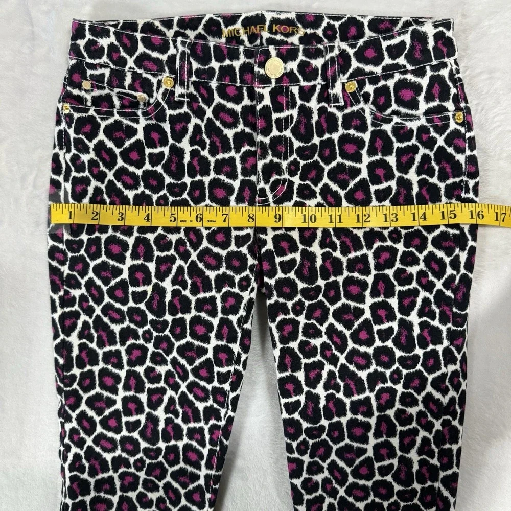 Michael Kors Leopard Print Skinny‎ Jeans Size 0 Pink & Black White Gold Mob Wife